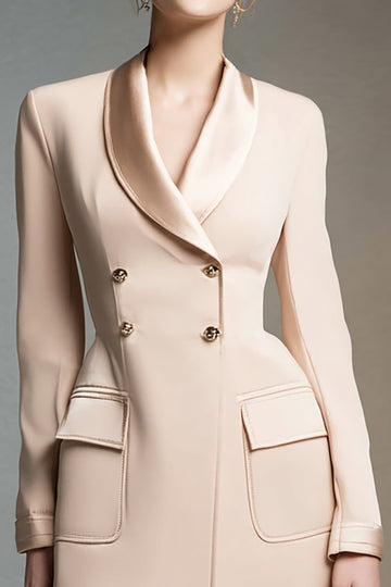 Robe de travail courte en satin à revers châle champagne